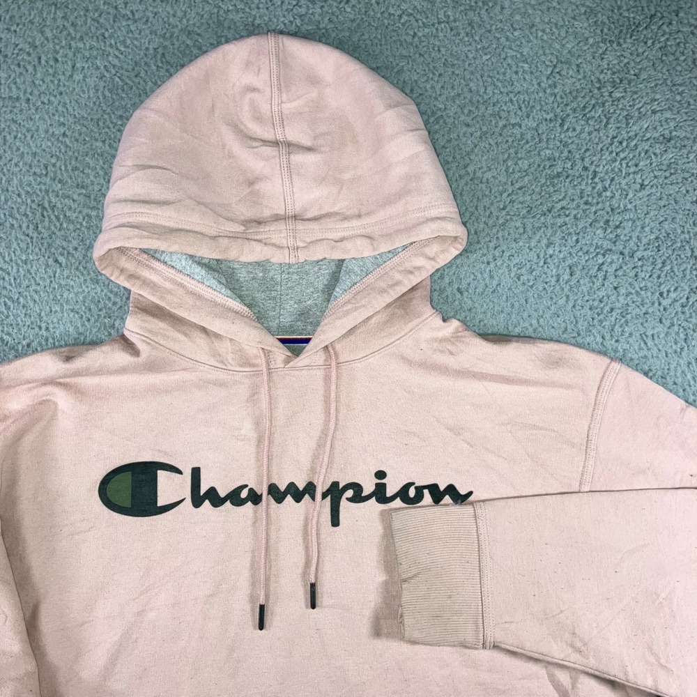 Champion Hoodie Men XL Pink Script Logo Pullover Gorpcore Street Retro 90s